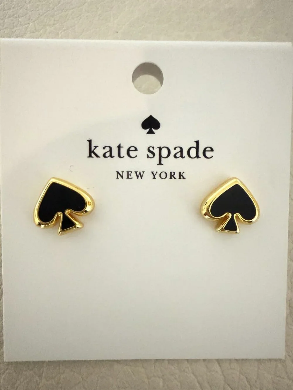 NEW KATE SPADE NEW YORK SPADE LOGO STUD EARRINGS GOLD TONE & BLACK ENAMEL
